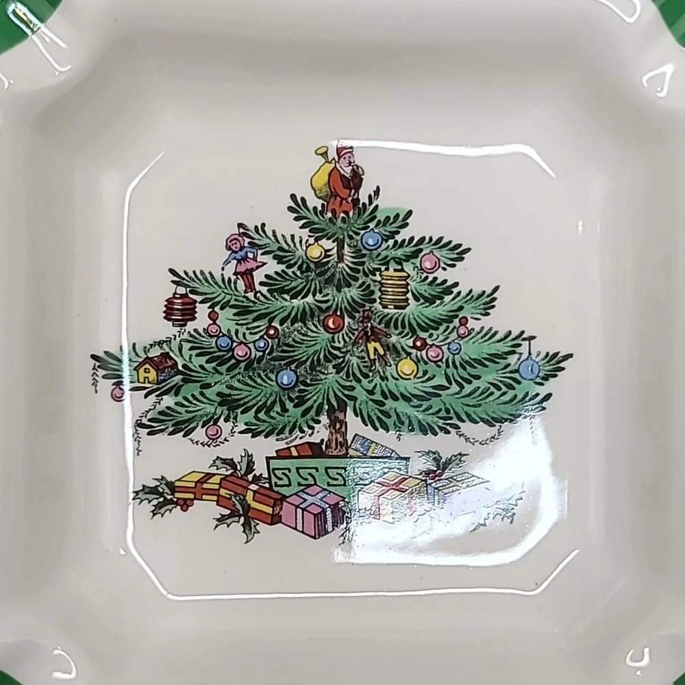 Spode Christmas Tree Classic Vintage Collectible Ceramic Square Ash Tray